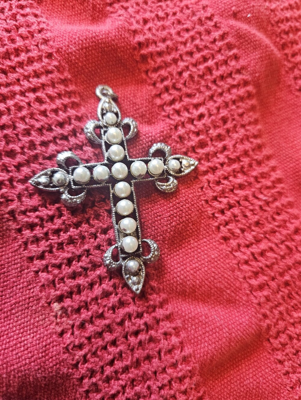 Silver And Pearl Cross Pendant